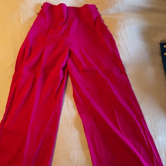 INC Button Trim Wide Leg Pants Hot Pink Linen 14 - Picture 2 of 3